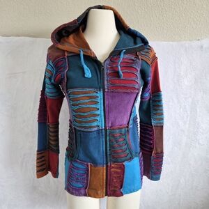 Multicoloured patchwork zip up hoodie